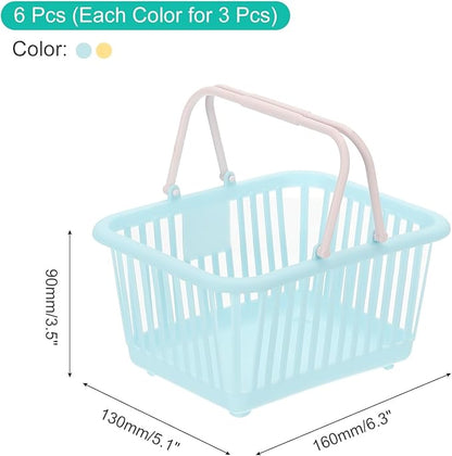 PATIKIL 6PCS Mini Shopping Basket, Small Plastic Basket Mini Storage Basket Grocery Tiny with Handles Organizer Filtered Water for Organizing Toys Eggs Fruits Snacks,Blue Yellow
