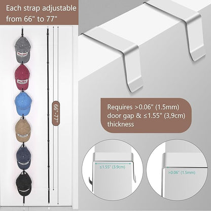 Over The Door Baseball Cap and Bag Organizer – Anti-Drop S Hooks, Heavy Duty Storage for Backpacks, Hats & Accessories, Adjustable 2×7 ft Straps (Holds 12–36 Caps)