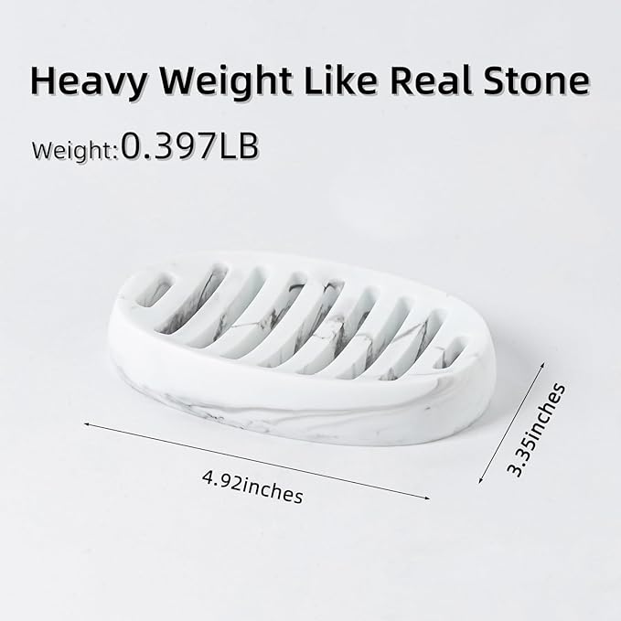 Soap Dish, Self Draining Bar Soap Holders, Oval Soap Saver Spone Holder Tray for Shower Bathroom Sink Countertop Kitchen Bathtub (White)