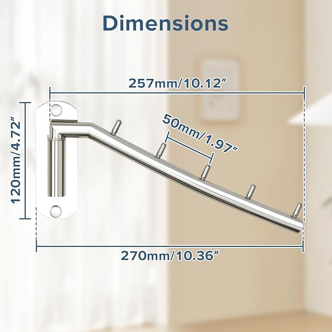 Alise Wall Mounted Drying Rack,Swivel Clothes Drying Rack Stainless Steel,Space Saving Clothes Hanger Rack,Heavty Duty Clothes Wall Drying Rack for Laundry Closet Bathroom,Polished Chrome,2 Pack
