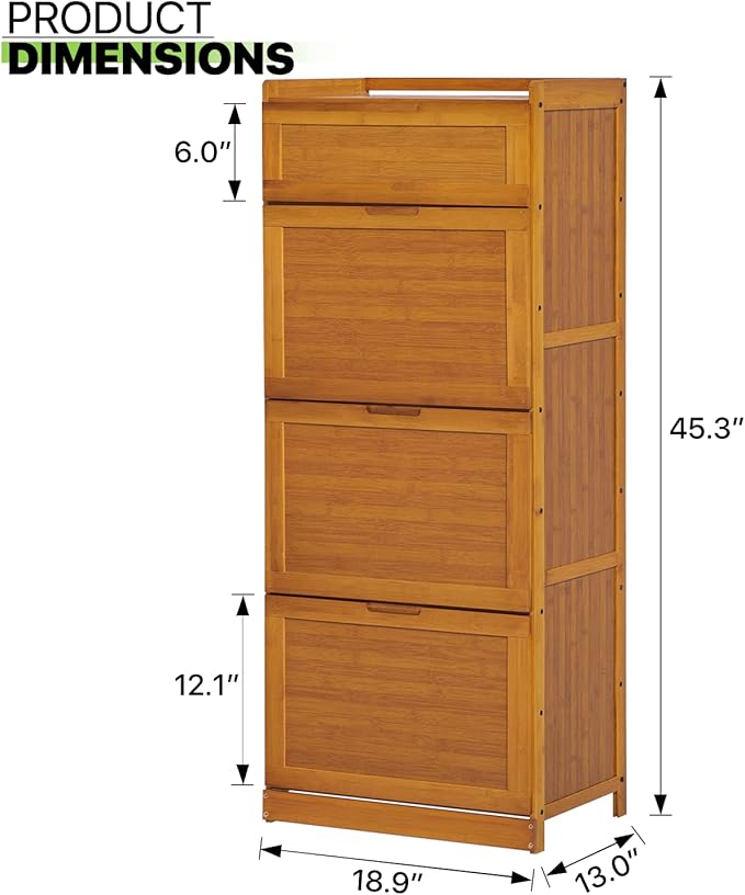Magshion Bamboo Entryway Shoe Storage Cabinet with Pull-Down Door, 7-Tier Freestanding Shoe Cabinet Organizer for Hallway Entryway, for Convenient Shoe Organization (Brown)