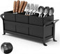 Utensil Holder Mesh Drainage Holes, 3pcs Bins Set Countertop Utensil Holder for Spoons, Forks and Knives, Cutlery Organizer Suitable for Party, Kitchen Counter, Black