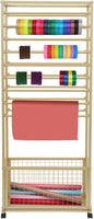 20-Tier Double-Sided Ribbon Holder Organizer Rack with Storage Basket & Wheels, Multifunctional Flower Wrapping Paper Display Stand for Craft Rooms, Flower Shops (Gold, 26.38''W x 12.6''D x 59.06''H)