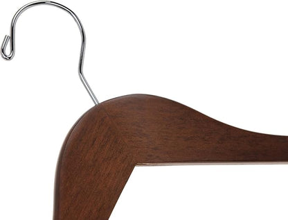 Quality Semi Curved Wooden Suit Hangers, 80-Pack Smooth Finish Solid Wood Coat Hanger with Swivel Hook, Jacket, Pant, Dress Clothes Hangers (Walnut - Chrome Hook, 80)