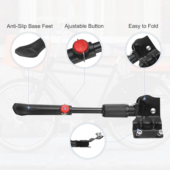 HARFINGTON Back Bike Kickstand Carbon Steel Adjustment Bicycle Single-Side Kick Stand Rear Mount Bikes Support Racks for 20-27 Inch Wheel, Black