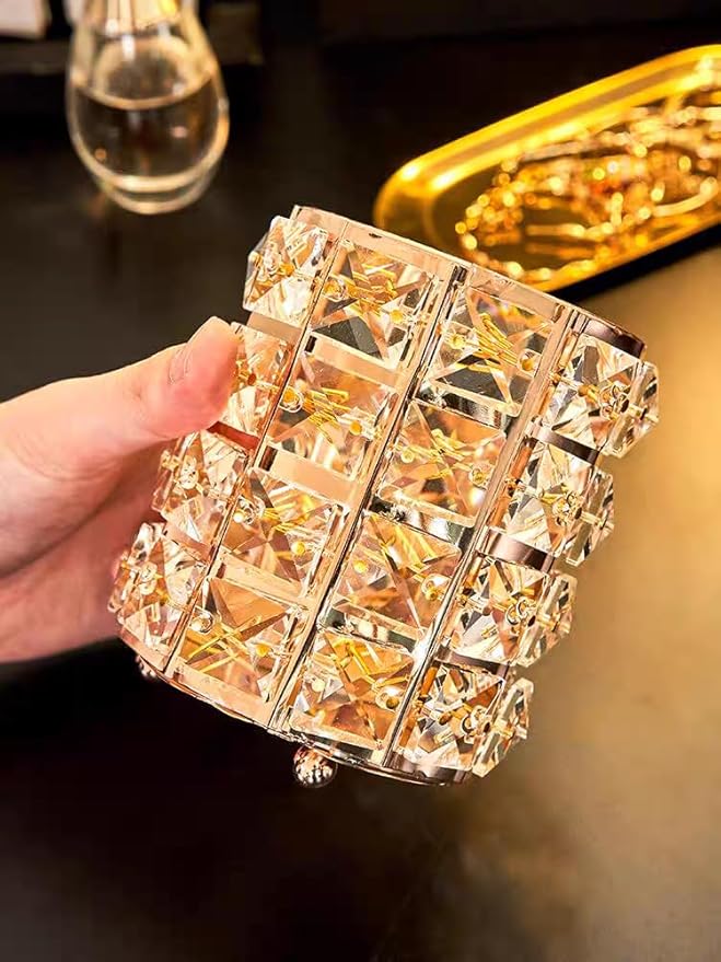 Golden Crystal Makeup Brushes Holder Organizer for Cosmetics Comb Brushes, Eyebrow Pen Pencil Storage Case Container, Golden