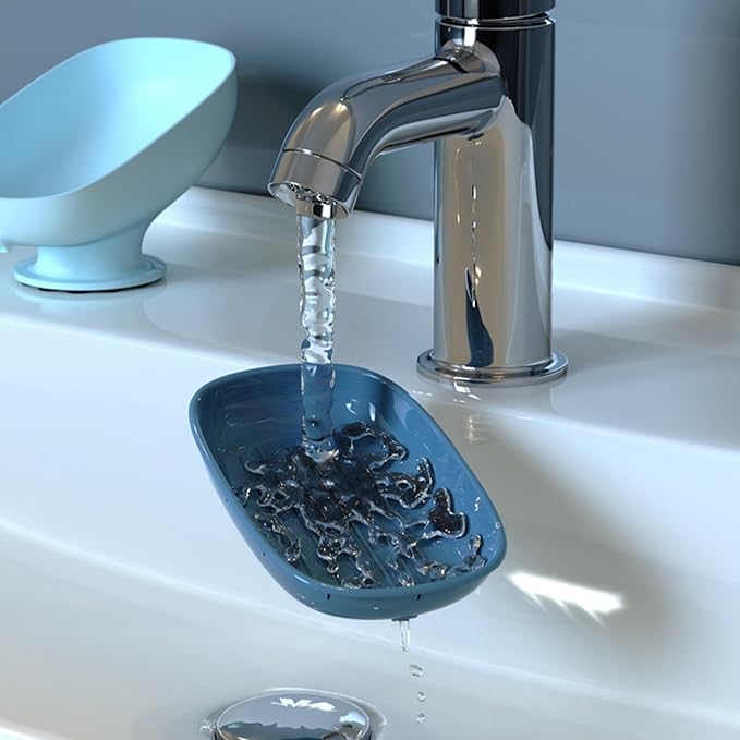 Soap Holder Self Draining for Sink Soap Holder Suction Cup Bar Soap Holder for Kitchen Bathtub - Blue