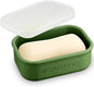 Quatish Compact Leakproof Travel Soap Case, Silicone Soap Box with Draining Layer, Enhanced Soap Container, Suitable for Camping, Gym, Bathroom, Outdoor Essentials, Green