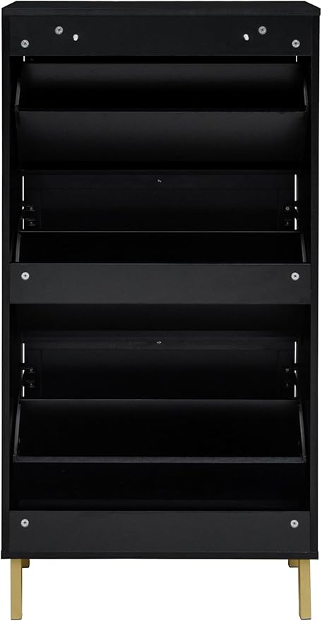 ZeHuoGe Rattan Shoe Cabinet with 3 Flip Drawers, Black 3-Tier Shoe Rack Storage Cabinet for Heels, Boots, Slippers, Free Standing Shoe Rack, Entrance Hallway Entryway (Black)