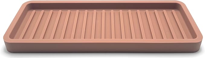 Silicone Sink and Surface Organizer Tray, Sponge Holder, Vanity Tray, Trivet, Heat Safe, Dishwasher Safe, for Bathroom and Kitchen Organization (Mocha, 9"x3.5")