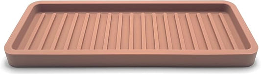 Silicone Sink and Surface Organizer Tray, Sponge Holder, Vanity Tray, Trivet, Heat Safe, Dishwasher Safe, for Bathroom and Kitchen Organization (Mocha, 9"x3.5")