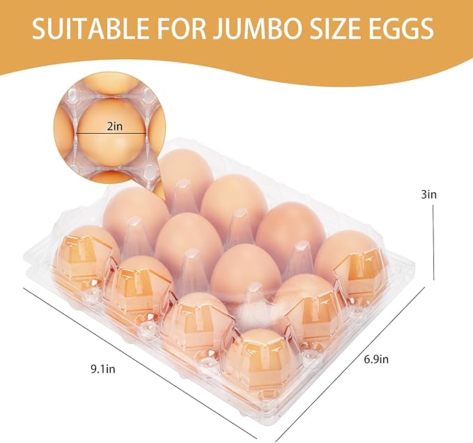 60Pack Duck Egg Cartons Cheap Bulk 1 Dozen Jumbo Egg Cartons Extra Large Egg Containers for Home Ranch Chicken Farm, Commercial Business Market Display, 3x4 Grids