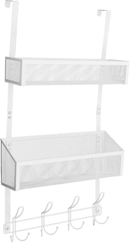 Door Storage Organizer Rack with Hooks Multi-Layer Mesh Basket for Bedroom and Bathroom No-Drill Back of Door Hanging Shelf Storage Solution