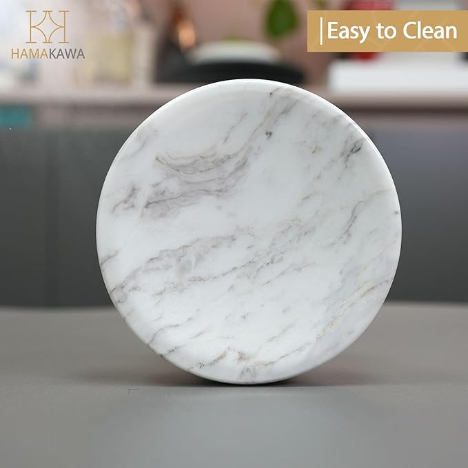 Natural Marble Soap Dish, Round Carrara White Jewelry Dish, Limestone Shower Soap Holder, Modern Stone Sponge Holder, Bar Soap Saver Tray for Bathroom, Kitchen, Easy to Clean