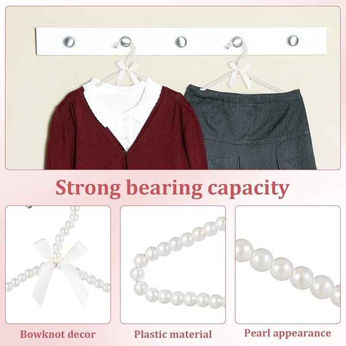 PRETYZOOM Artificial Pearl Bowknot Clothes Hangers 15.7 Inch Plastic Hangers for Home Wardrobe Wedding Bride Dress Display with Strong Load Capacity 2-Pack