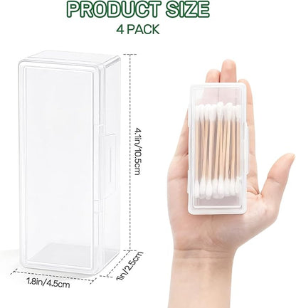 4 Pcs Cotton Swab Holder, Travel Portable Floss Pick Dispenser, Hair Tie Organizer, Small Plastic Box with Lid, 4.1 x 1.8 x 1
