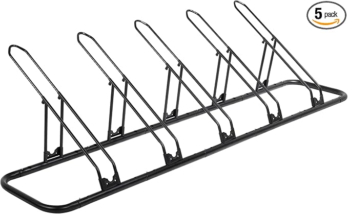 CyclingDeal Bicycle Floor Parking Rack Stand - for Mountain MTB Road Bike - Indoor Home Garage Storage - Adjustable 5 Bikes