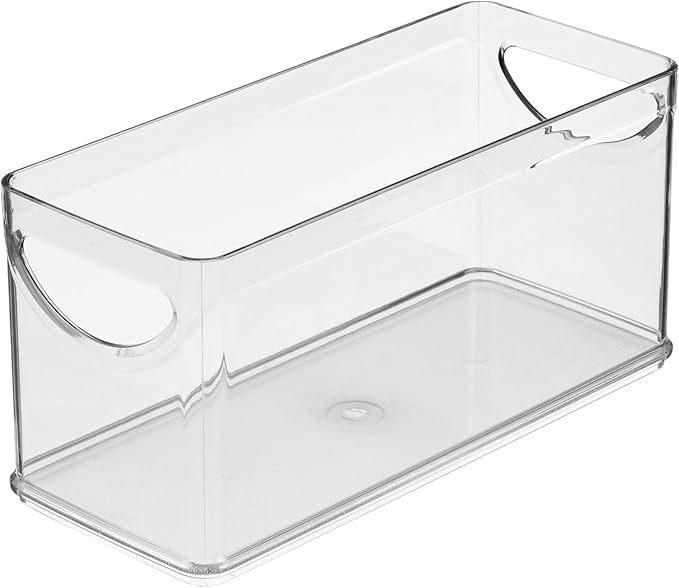 iDesign Narrow Pantry Bin with Handles for Kitchen Cabinets or Fridge, Set of 4, Clear, Made in USA