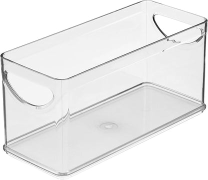 iDesign Narrow Pantry Bin with Handles for Kitchen Cabinets or Fridge, Set of 4, Clear, Made in USA