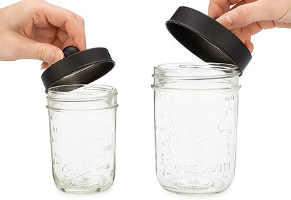 Jarmazing Products Apothecary Lid Storage Set with Ball Mason Jars - Farmhouse Home Decor for Vanity Organization - Luxury Bathroom, Kitchen and Office Accessories - Black - Two Pack