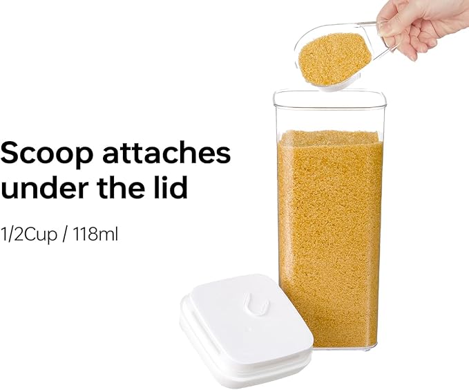 Felli Flip Tite Acrylic Food Storage Container with Lid 6” XL Air Tight Ring Seal Flip Top, Plastic Kitchen Baking Canister for 5 lb Flour Sugar Rice Protein Powder Pantry Organizer (Nest-M, White)