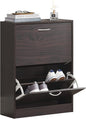 Haotian Narrow Shoe Cabinet for Entryway, Slim Freestanding Shoe Rack with 2 Flip-Drawers, Hidden Storage Shoe Organiazer Entrance Hallyway Mudroom, Brown, FSR110-K-BR (9.4" D x 23.6" W x 31.5" H)