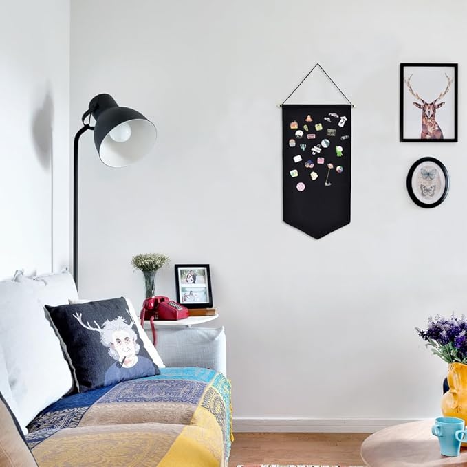 Wall Hanging Brooch Jewelry Storage Case Canvas Display Stand Enamel Pin Display Banner Holder Earrings Necklace Glitter Pin Collection Organizer (Black)