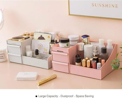 Makeup Organizer for Vanity— Bathroom Countertop Cosmetics Organizer with Drawers for Lipstick, Brushes, Lotions, Eyeshadow, Nail Polish and Jewelry (Pink)