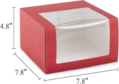 LADYBRO 10 Pack 7.8" x 7.8" x 4.8" Black Gift Boxes with Window Display for Hat Storage Containter for Baseball Caps (Fitted, Snapbacks, Trucker) (Glitter Red, 7.8" x 7.8" x 4.8")