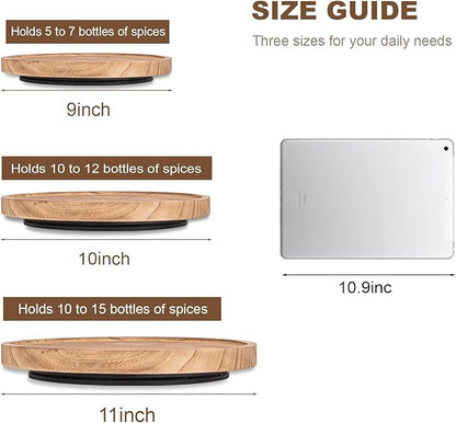 Wood Lazy Susan Organizer Kitchen Turntable for Cabinet Farmhouse Bathroom Decor Round Decorative Tray for Vanity, Counter, Sink, Coffee Table, 11 Inch, Brown