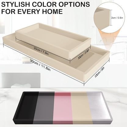 Bathroom Vanity Tray Beige, Silicone 11.8 x 5 Inch Toilet Tank Tray Decor, Extra-Large Candle Tray for Bathroom Holders and Organizers, Waterproof Perfume Tray for Dresser for Vanity, Kitchen