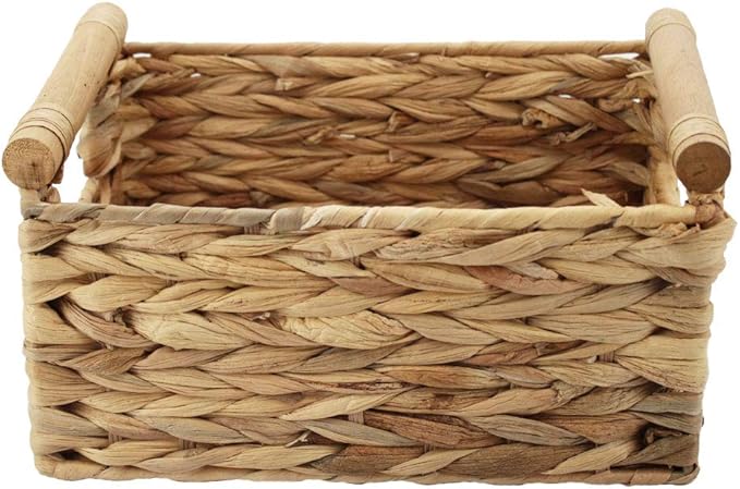 Storage Basket made by Water Hyacinth with Wood Handles, Arts and Crafts. (Large) Natural