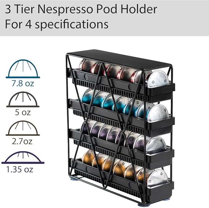 coffee Pod Holder 4 Tier Coffee Pod Holder For Countertop With 32 pods,Black 1pcs
