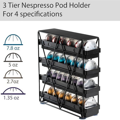 coffee Pod Holder 4 Tier Coffee Pod Holder For Countertop With 32 pods,Black 1pcs
