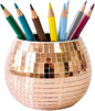 Glass Disco Ball Pen Holder with Smooth Grouting - Premium Mirror Mosaic Pencil Cup for Desk, Cute Makeup Brush Holder, Aesthetic Room Decor Gift (Rose gold)