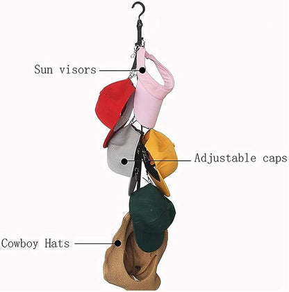 BetterJonny 2 Pack Hanging Hat Organizer Rack, 16 Stainless Steel Hat Storage Clips Holder for Men or Women Closet Hook Cap Holder (Black)