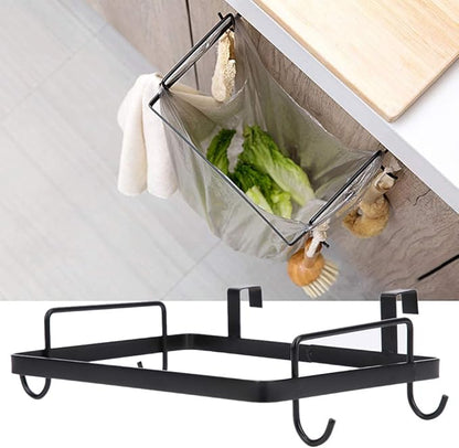 Cyrank Metal Trash Bag Holder, Trash Bag Holder for Cabinet Door Plastic Over The Cabinet Door Under Sink Garbage Hanging Rubbish for Kitchen, Office, Dorm(black)
