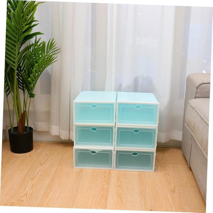 OSALADI 6PCS Thicken Transparent Shoe Boxes with White Frame Stackable Plastic Shoe Containers for Women Storage Organizer for Closet and Entryway