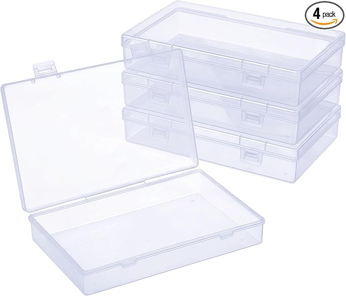 4 Pack Clear Plastic Storage Boxes with Lids, Organizer Containers 7.1x4.3x1.2 Inches for Small Parts, Crafts, Jewelry, Office Supplies