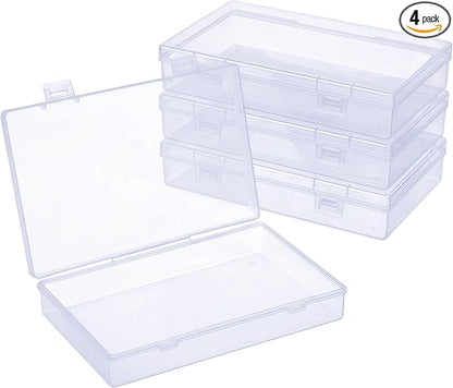 4 Pack Clear Plastic Storage Boxes with Lids, Organizer Containers 7.1x4.3x1.2 Inches for Small Parts, Crafts, Jewelry, Office Supplies