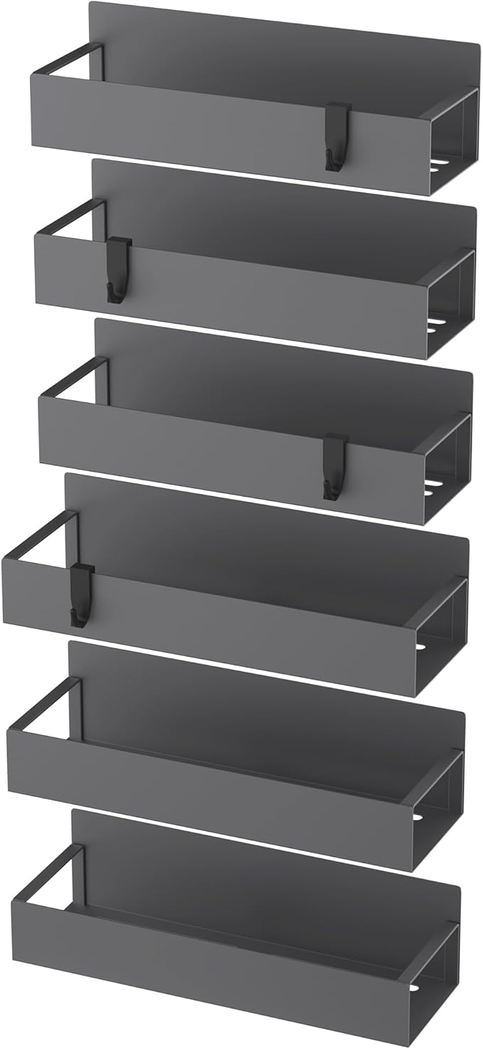 HuggieGems 6 Pack Magnetic Spice Storage Rack Organizer for Refrigerator and Oven, Dark Gray Fridge Organizers and Storage