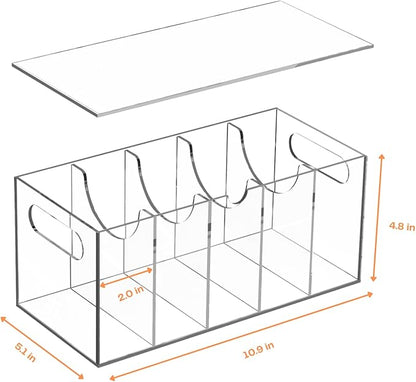 YUNEASELF Acrylic Belt Organizer Holder for Closet with Dust Cover Lid - Clear Storage Display Case for Drawer - 5 Compartments