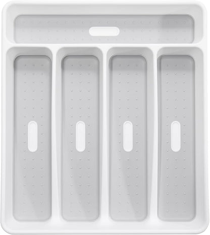 madesmart Classic Small Silverware Tray - White | CLASSIC COLLECTION | 5-Compartments | Icons help sort Flatware, Utensils and Cutlery | Soft-grip Lining and Non-slip Feet | BPA-Free