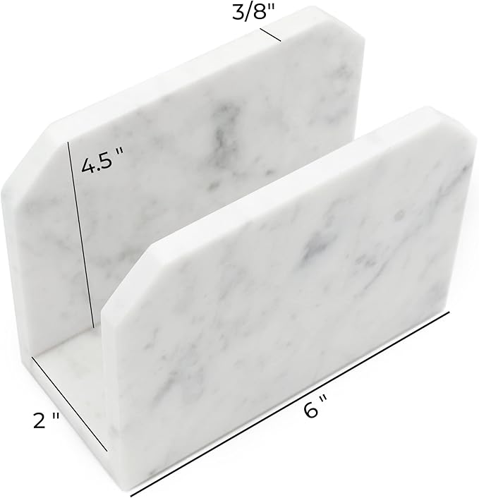 Marble Napkin Holder Natural Carrara White Stone Vertical Upright Stand Up Sturdy Modern Organizer for Kitchen Table Decor