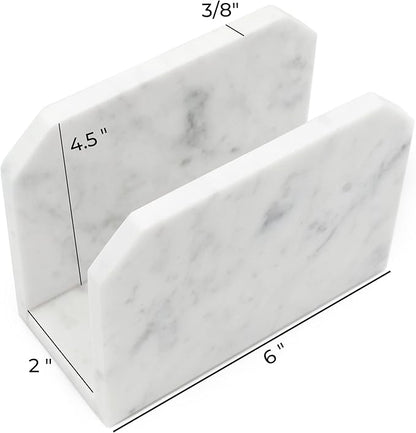 Marble Napkin Holder Natural Carrara White Stone Vertical Upright Stand Up Sturdy Modern Organizer for Kitchen Table Decor