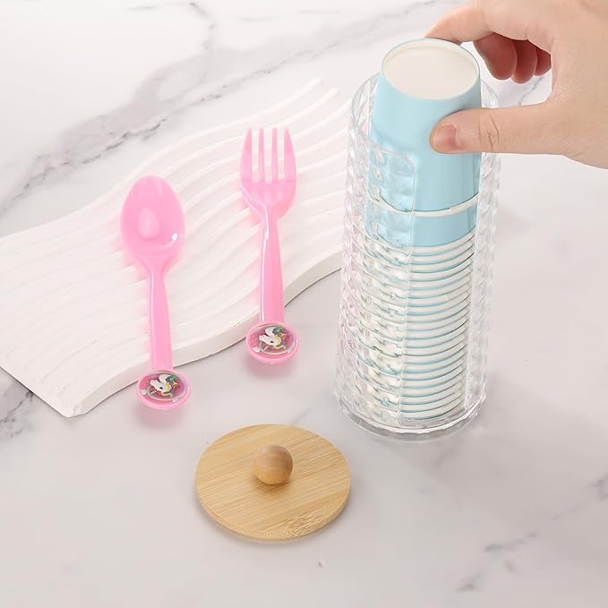 Tecbeauty Cotton Pads Holder Bathroom Storage Makeup Removers Pads Organizer, Clear Containers with Bamboo Lid