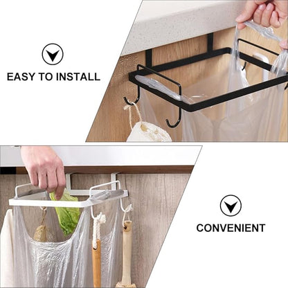 Iron Cabinet Door Trash Bag Holder Rack, 2pcs Hanging Garbage Storage Rack for Kitchen, Black and White, Cabinet Door Mounted Trash Bag Organizer for Home Use