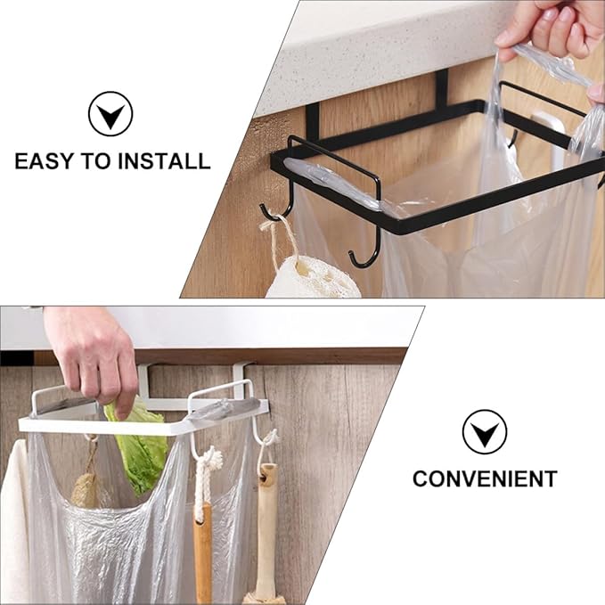 2pcs Kitchen Garbage Bag Holder and Hanging Rack Set, Iron Art Metal Trash Storage Rack for Cabinet Doors, Multifunctional Waste Bag Organizer for Home Kitchen Use