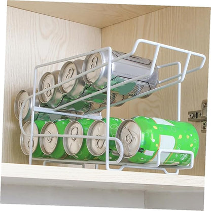 PRETYZOOM 1pc Automatic Beer Storage Rack for Refrigerator Creative Iron Can Organizer Automatic Coverage White for Kitchen Bar Office and Living Room
