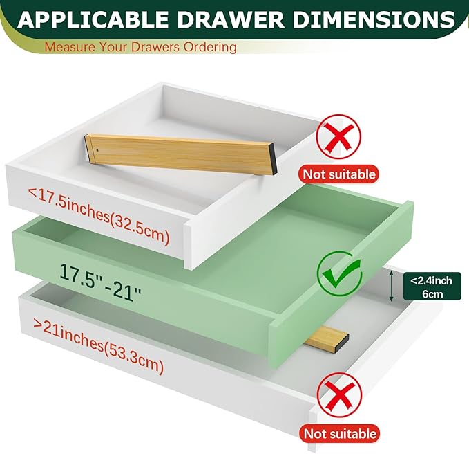 Lzerking Kitchen Drawer Dividers 6 Pack, 17-22" Adjustable Bamboo Drawer Organizers Large, Spring Loaded, Expandable Utensil Organizer, Works in Kitchen, Dresser, Closet, Bathroom, Bedroom